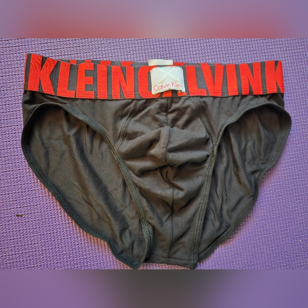 Calvin Klein Men's Microfiber  Black Briefs with Red Size Small